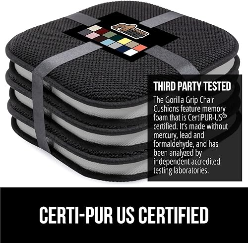 Miniatura 7 de Gorilla Grip - Cojines de espuma viscoelástica para silla, comedor, mesa de cocina, sillas de oficina, se mantienen en su lugar, de microfibra, Negro