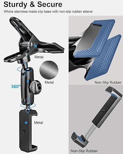 Miniatura 6 de woleyi Soporte de teléfono para visera solar para automóvil, brazo mágico de metal, soporte para teléfono celular con abrazadera de cámara de