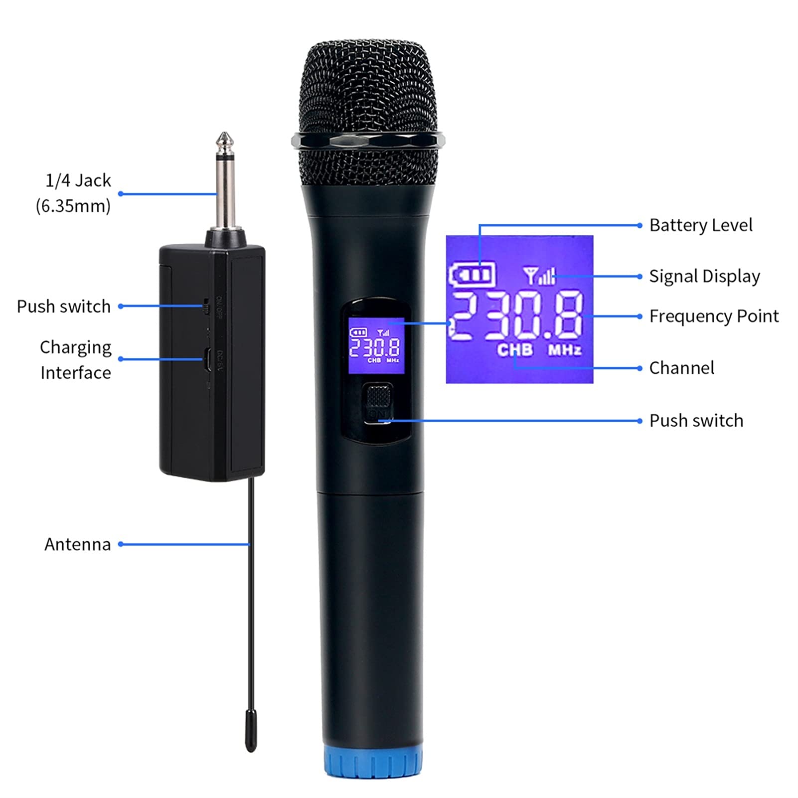 mikrofon do śpiewania mikrofon bezprzewodowy VHF 3,5 mm / 6,35 mm metalowy ręczny mikrofon megafon z mini odbiornikiem do głośnika karaoke KTV Speech dzieci głośnik bluetooth