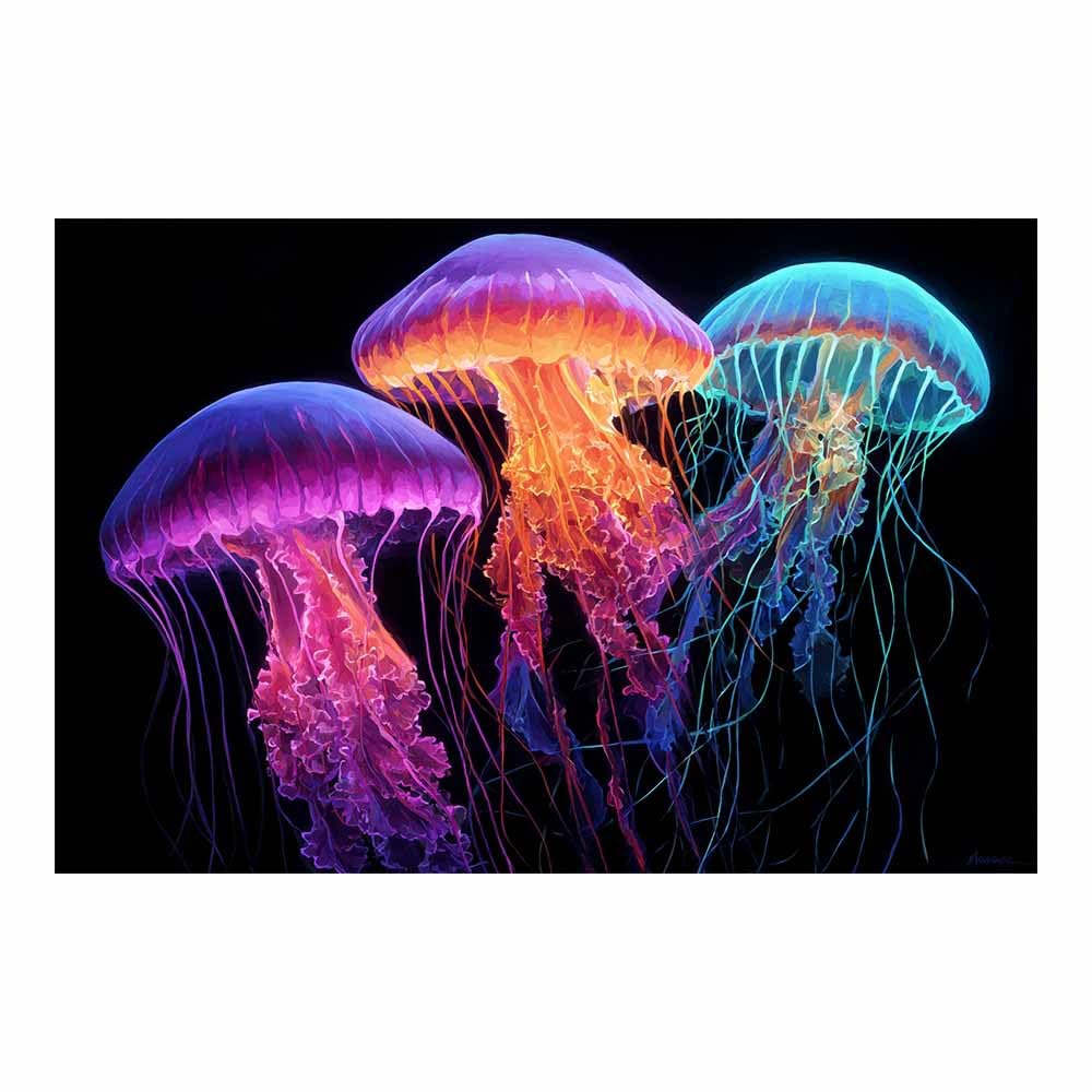 HUYEEI Blue marine animals Landscapes Paintings School of Jellyfishs Seascape Poster Nature Print for Livings Room Hang Bedroom Bathroom Decor(blue)-70x100cm Unframed