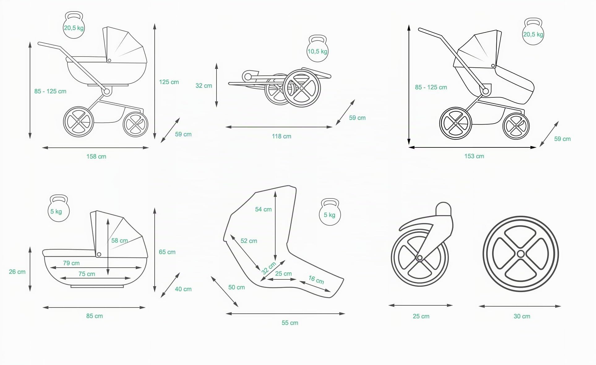 BabyLux® Carrito de Bebé para Gemelos Sistema de Viaje Set 2 en 1 - Duo - Light Pink -incl. Capazo, Silla de Paseo - Cochecito - Bolso cambiador, Cubierta para la lluvia, Mosquitera, Portavasos etc.