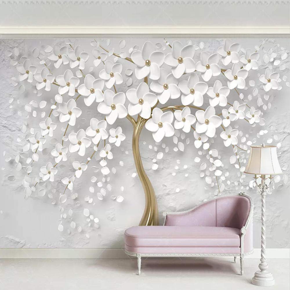 Peintures murales papier peint 3D fleurs blanches chambre et salon