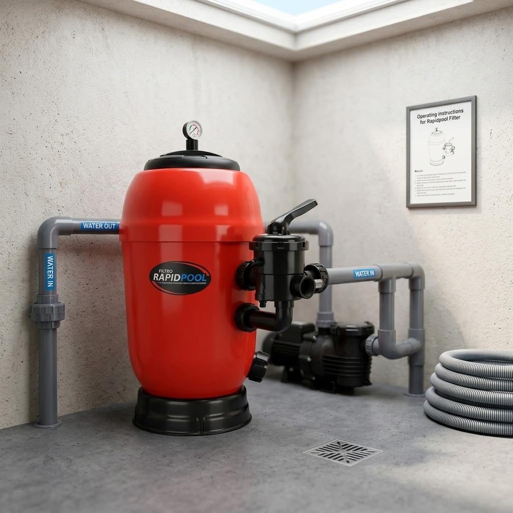 Suinga Filtro Rapidpool Piscina Lateral Ø 650 mm | Salida 1 1/2'' y Diseño Rojo Resistente | Filtracion Eficiente para Agua Limpia y Cristalina | Sistema Duradero para Depuracion de Piscinas