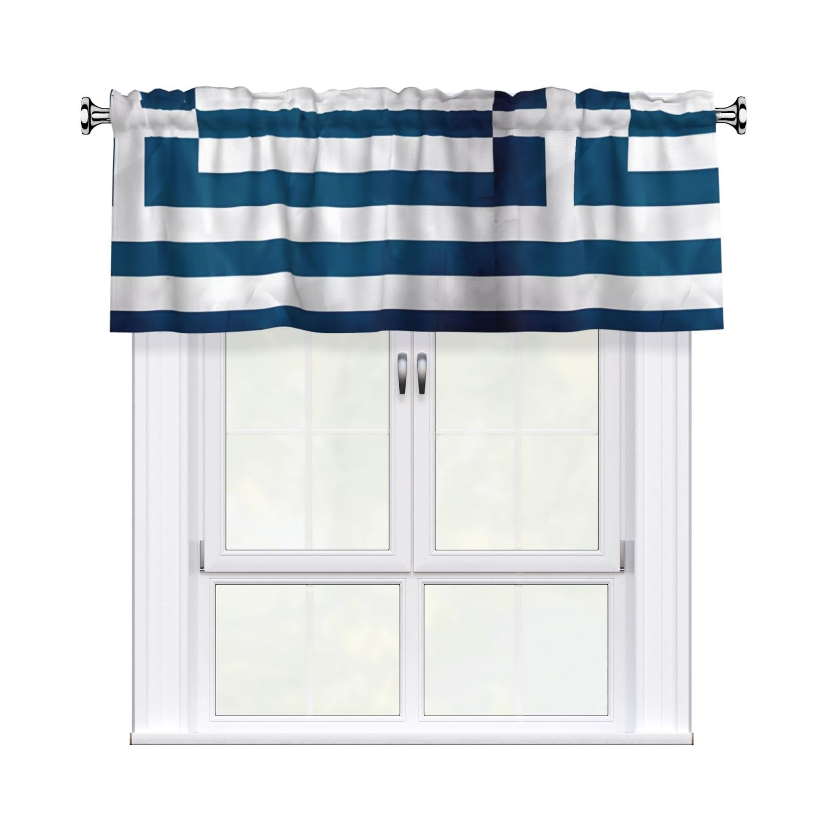 HJFCZH greek flag Prints Curtain Valance 54x18in - Peach Skin Kitchen Window Layer, Filtered Light & Quick-Install Rod Pocket Cover