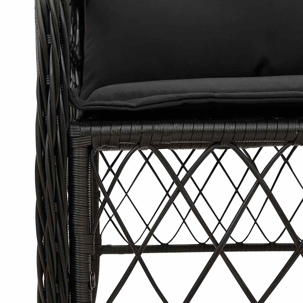 Set di mobili da giardino da 7 pezzi con tavolo, 6 sedie, cuscini, in polyrattan nero, resistente alle intemperie, per balcone, terrazza, sala da pranzo