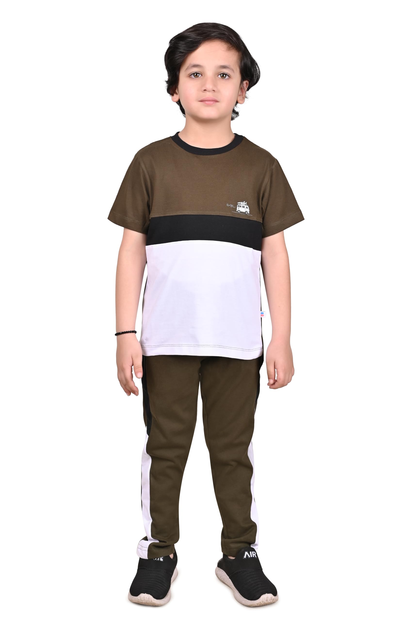 Beblakids Boys Casual Co-Ord Set in Olive Green/White/Black – Perfect Everyday Outfit-image-0