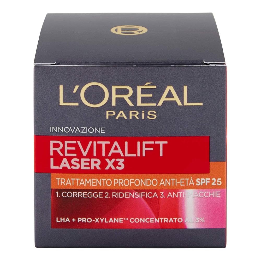 L'Oréal Paris Revitalift Laser X3 Crema facial antiarrugas antiedad con ácido hialurónico y Pro-Xylane, antimanchas, protección SPF 25 - 50 ml