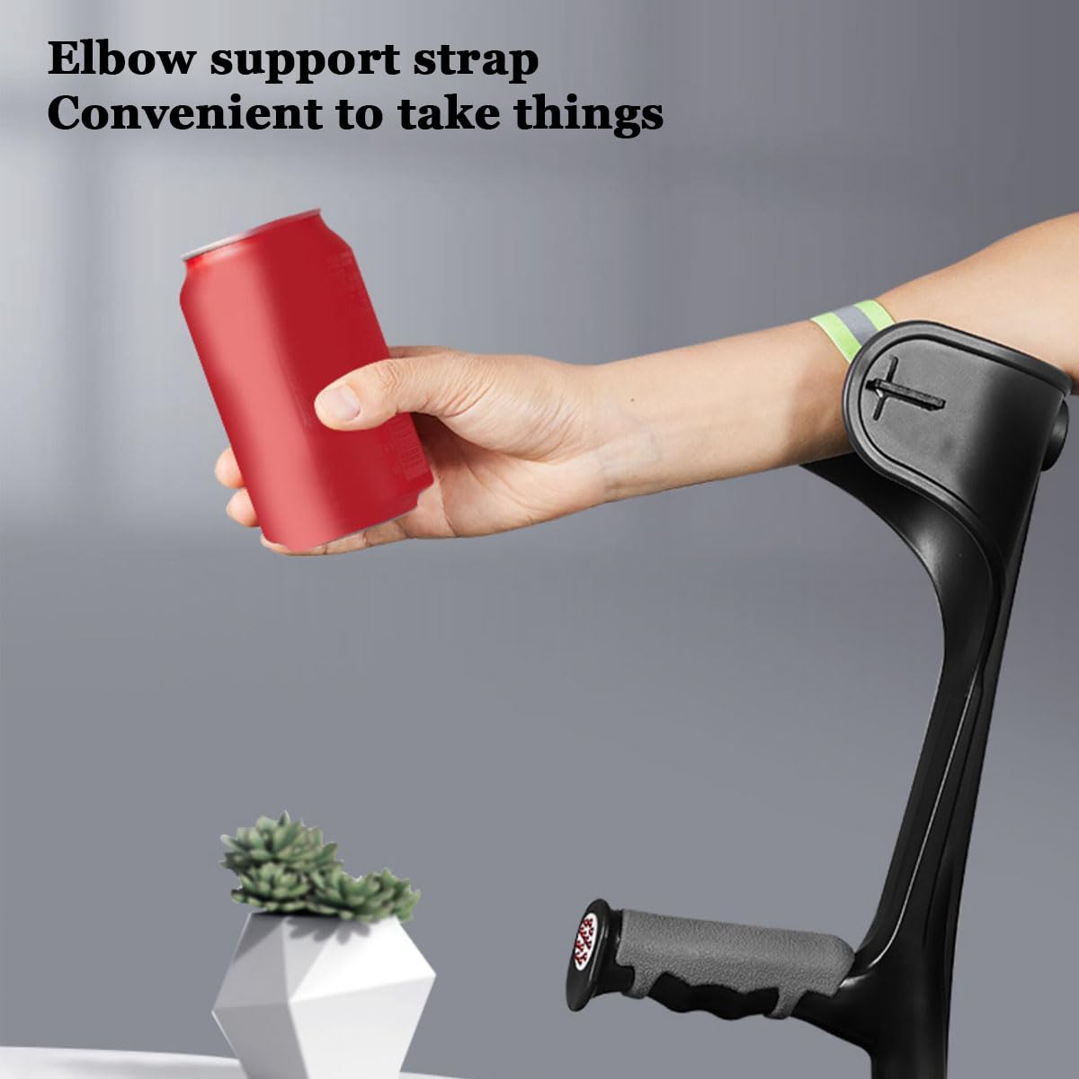 Muletas de codo, brazo de muleta, altura ajustable, hecha de aleación de aluminio, diseño ligero, plegable, color plateado (negro)