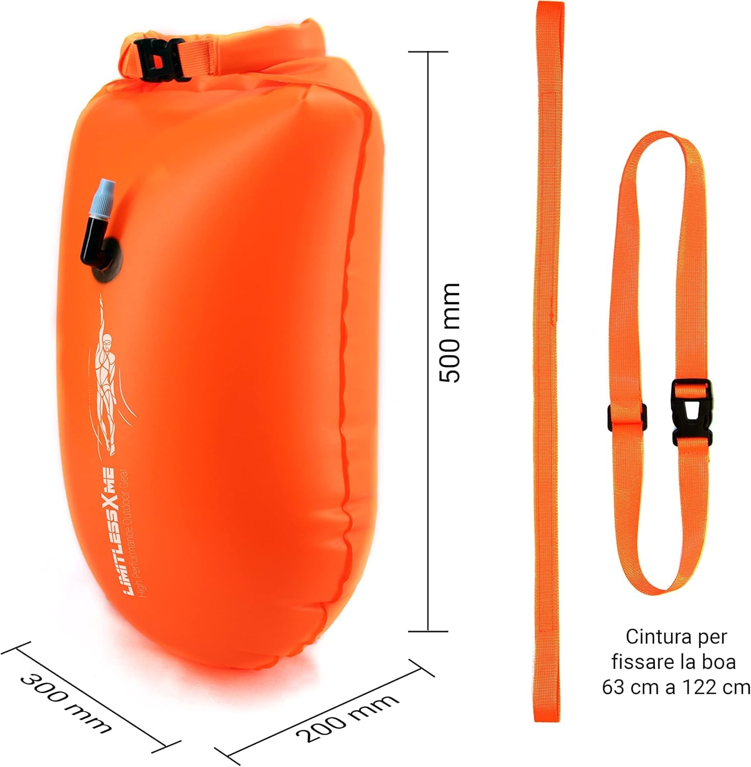Boa gonfiabile per nuoto arancione & Sacca stagna – Sicurezza durante il nuoto, in acque libere e per il triathlon. Boa galleggiante, Swim Buoy Bubble