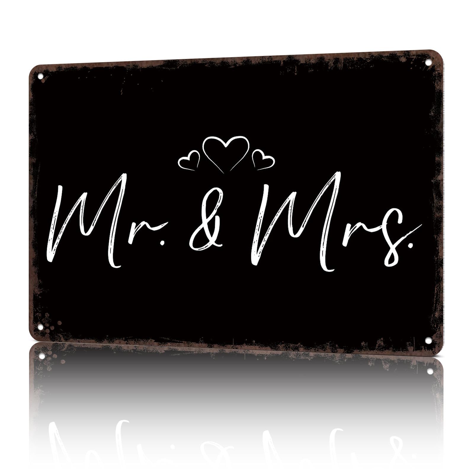 KWQDOZF Vintage Metal Signs Mr And Mrs Wedding Just Ma Funny Tin Sign Poster Wall Art For Home Room Bedroom Office Decor 8x12inch