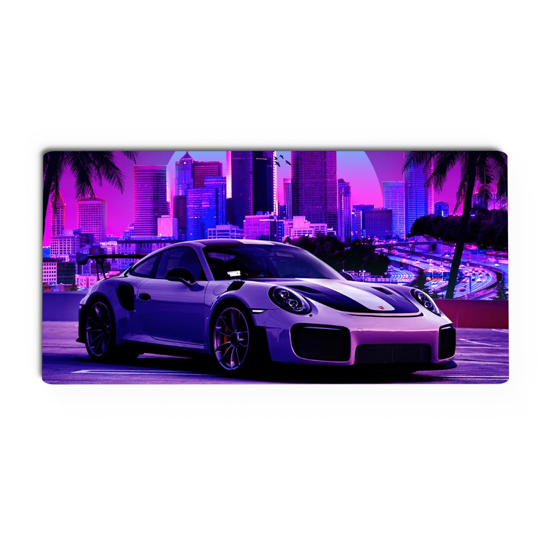 Anime Car Large Mouse Pad 11x23 Inch | Porsche 911 GT2 Retro Cityscape Gaming Desk Mat | 3mm Thick with Anti-Skid Rubber Base | Includes 10 Free Car Vinyl Stickers | Ideal for Lappy, PC-image-47