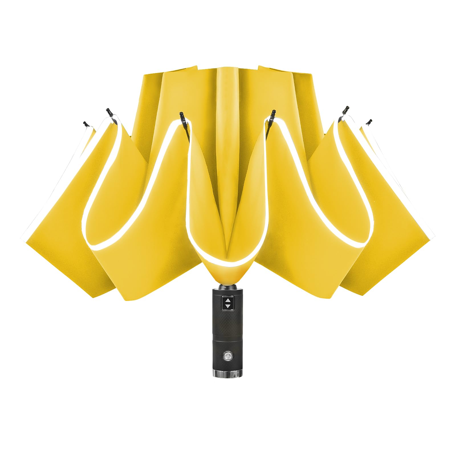 Lejorain Paraguas plegable automático invertido – Paraguas amarillo resistente al viento LED linterna mango con tira reflectante