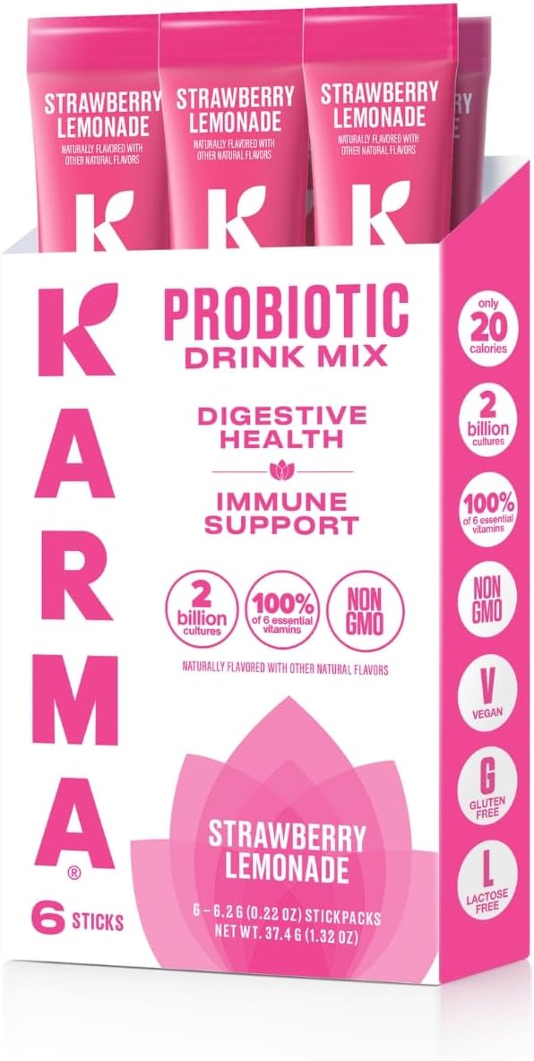 - Probiotic Hydration Packet - 6 Pack, Strawberry Lemonade Powder Drink Mix Stick - On-The-Go Immune & Gut Health Support