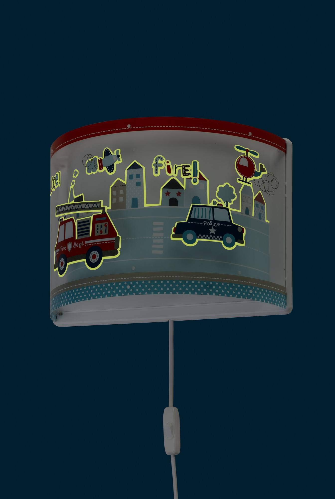 Dalber kinder Wandlampe kinderzimmer, Kinderlampe Wandleuchte Polizei Autos Police Blau, 60618, E27, Bunt