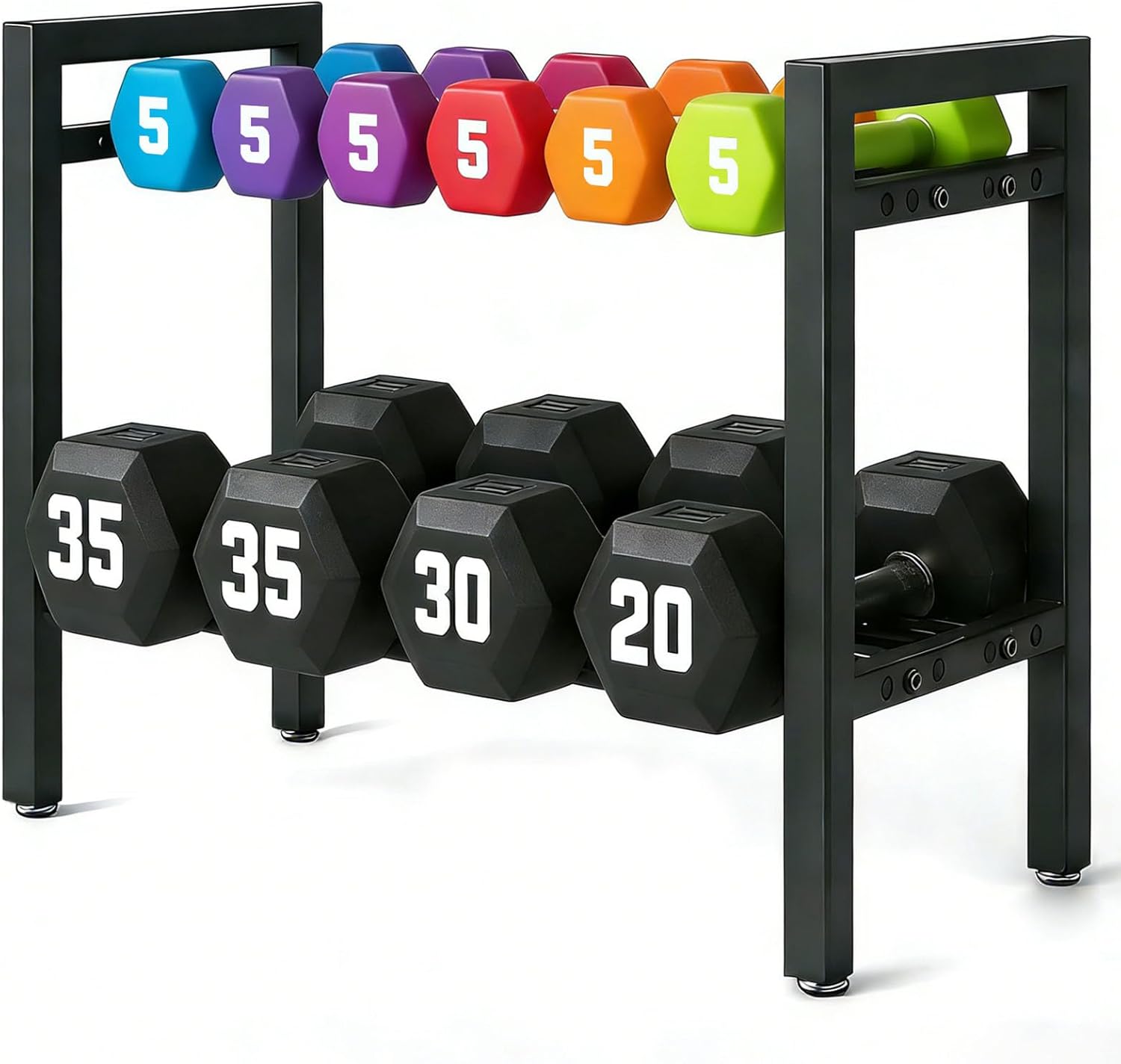 Dumbbell Storage Rack, Weight Rack for Dumbbells, 2 Tier Adjustable Kettlebell Rack Shelf Weight holder for Home Gym Heavy-Duty Space-Saving (Rack Only)