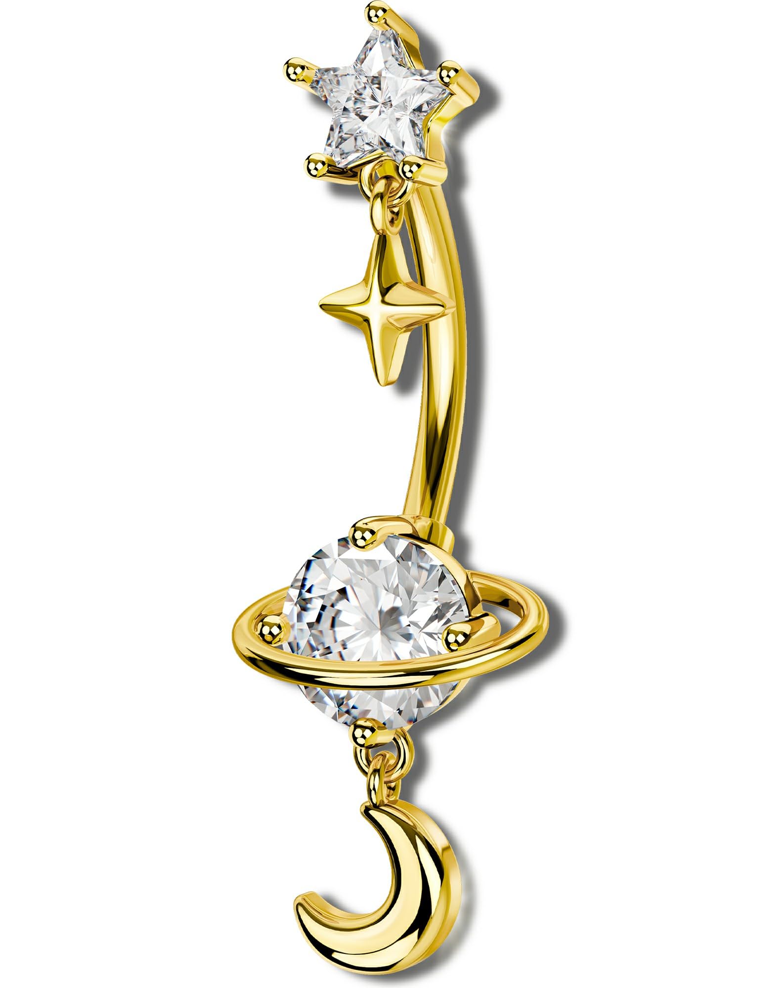 OUFER Body Piercing de Corps Barres de Ventre : 1 Pièce Barre Banane Anneau Navel en Acier Inoxydable 316L Anneau de Bouton d'Escargot avec Dangle Étoile Lune Bijou de Piercing de Navel