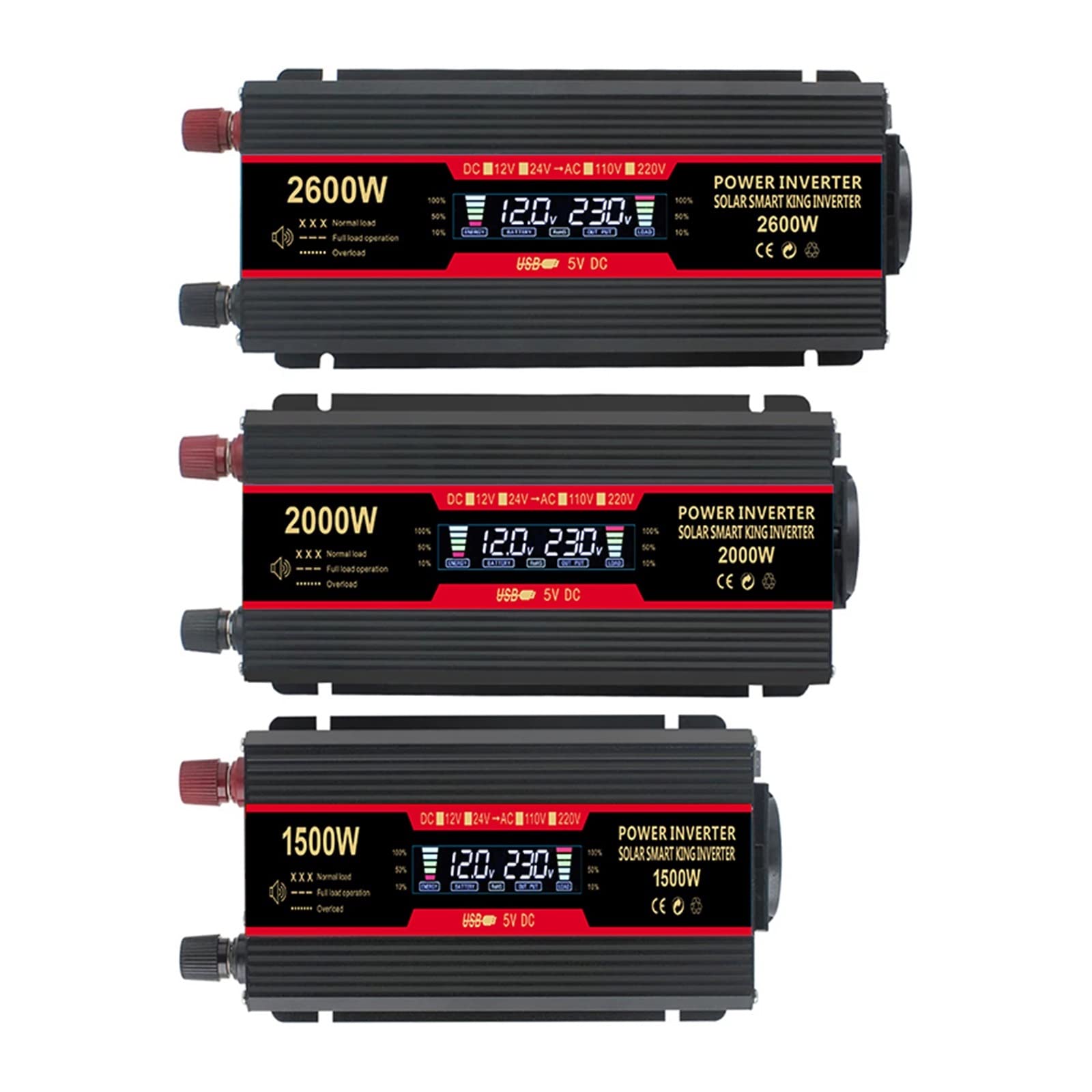Aynrjkkx 2600W Car Solar Power Inverter 1500W 2000W Inverter 12V 220V Lcd Display Eu Socket Modified Sine Wave Adapter Dual 3.1A Usb(2600W)
