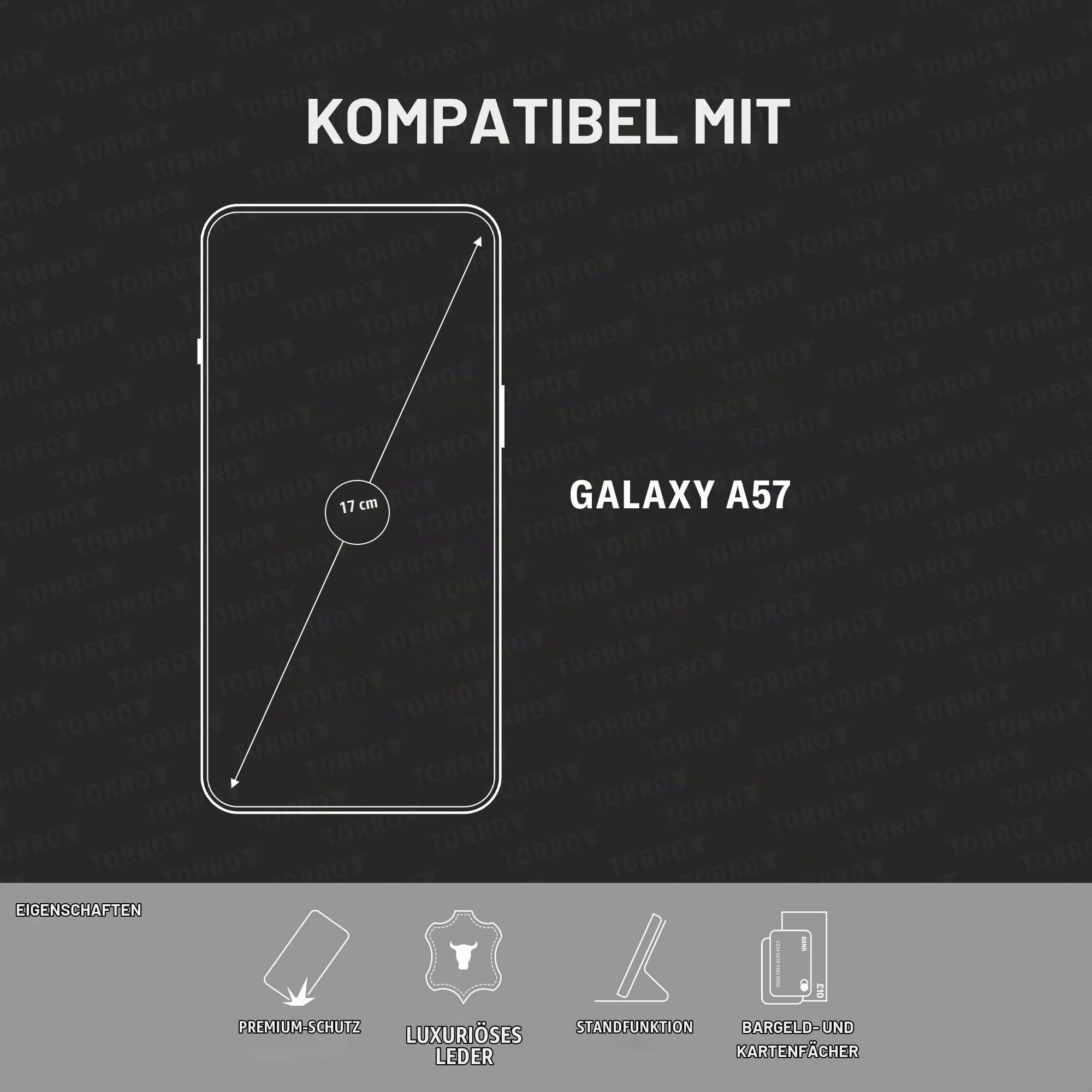 TORRO Hülle kompatibel mit Samsung Galaxy A57 5G 2026 - Premium Leder Hülle mit Standfunktion und Kartenfächern (Schwarz)