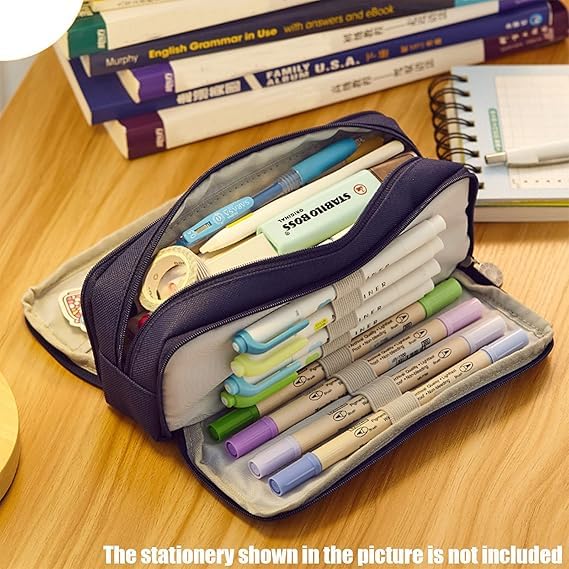 Image of LABUK Large Capacity Pencil Case Pouch, Cute Aesthetic Big Capacity Zipper Cases Pen Portable Office Stationery Makeup Bag, Desk Organizer for College Adults Women Men (Specail- Dark Blue /1)