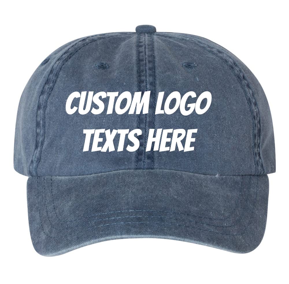 INK STITCH Sp500 Unisex Custom Embroidery Logo Texts Personalized Pigment Dye Baseball Caps (Navy)