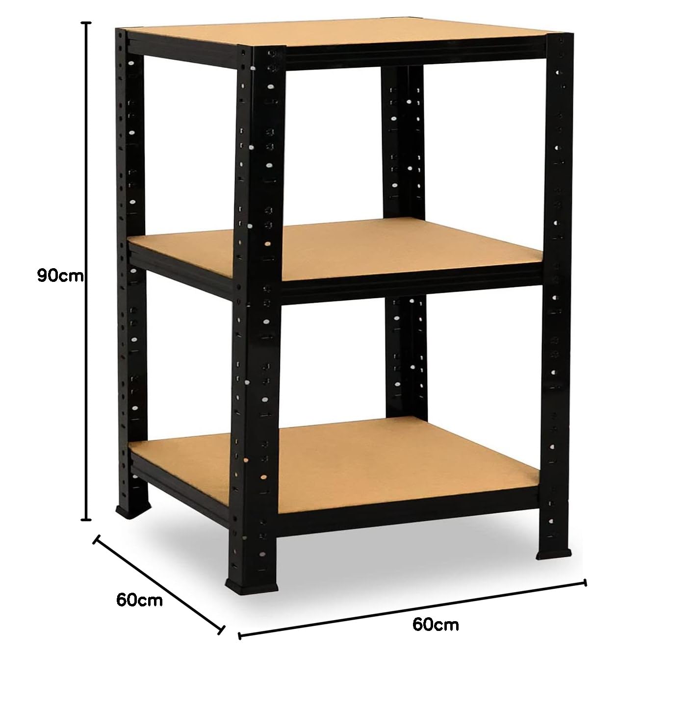 shelfplaza Black 90x60x60 cm Schwerlastregal in schwarz mit 3 Böden und 175 kg Traglast pro Boden
