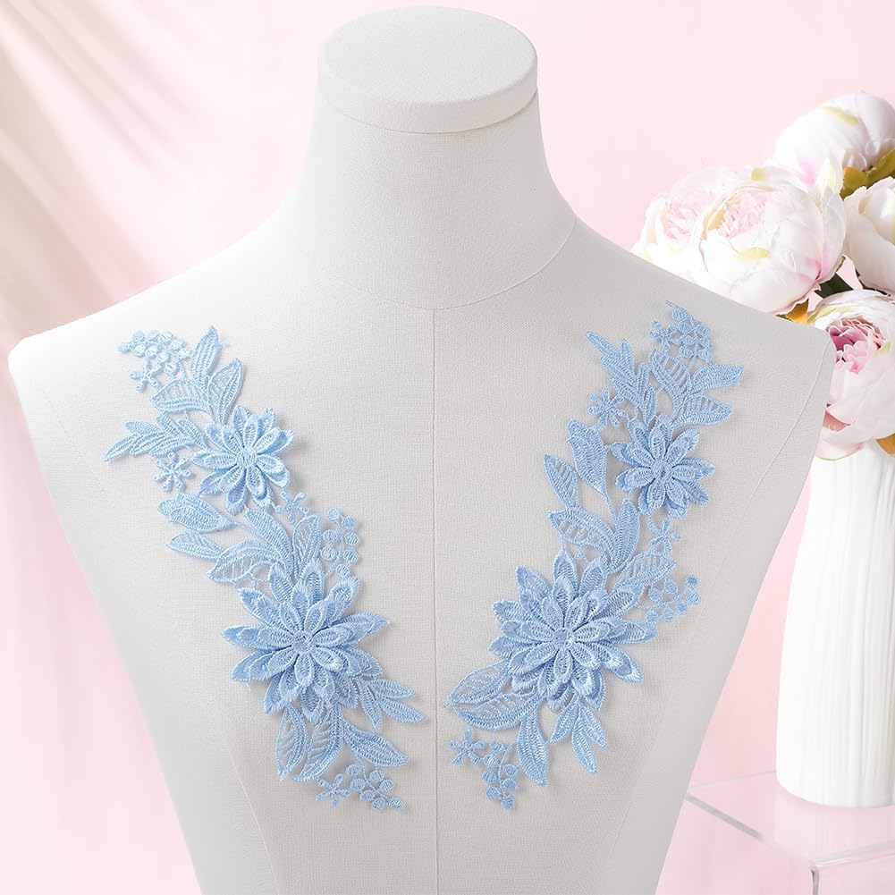 4Pcs Blue Lace 3D Flower Applique Sew on Patches for Clothes image 4