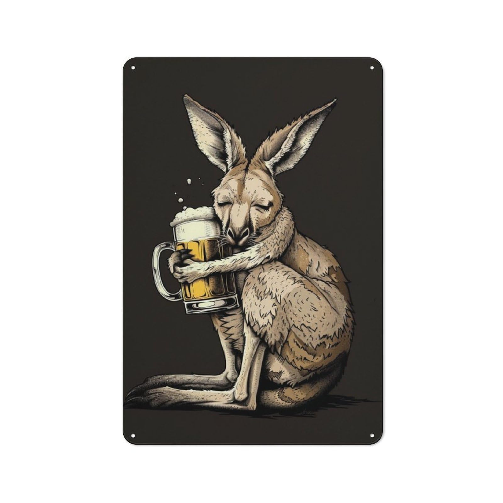 Vintage Tin Sign 30x20cm with Kangaroo Beer for Workshop Wall, for Kitchen, Dining Room And Home Bar Wall Decor