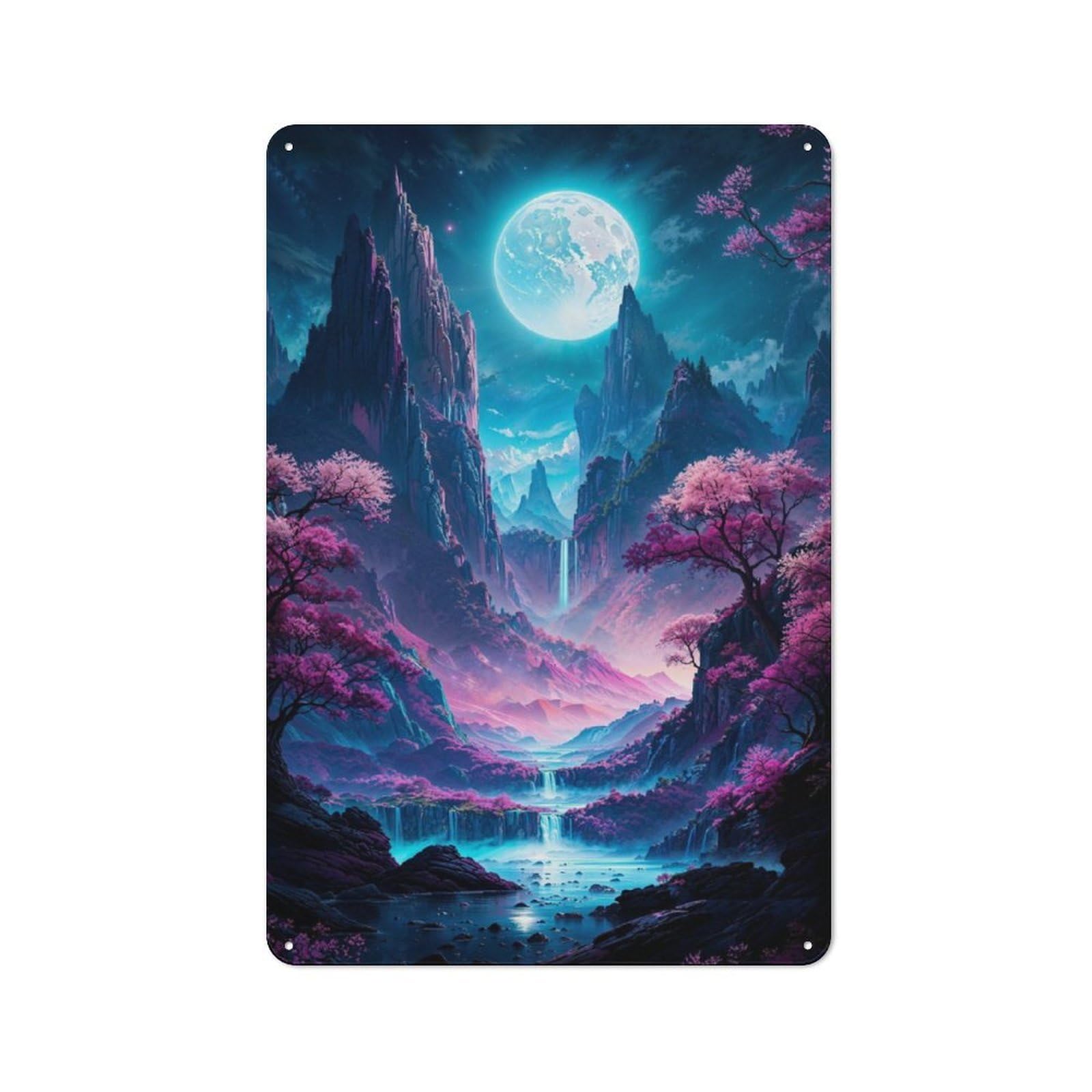 Junmoney Neon Full Moon Valley For Lounge Or Reading Corner, Rustic Tin Sign 30X20cm, For An Autumn Update To Lounge And Reading Corner