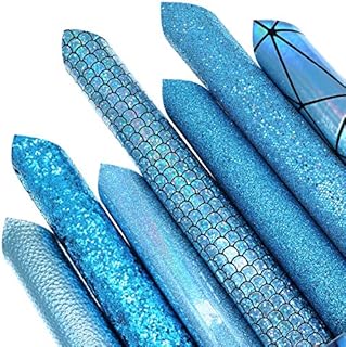 ZAIONE 7Pcs/Set Faux Leather Fabric Sheets Mixed Bundle Shiny Holographic Sparkle Chunky Glitter Leatherette Vinyl 8" x 12"(20cm x 30cm) A4 for Bow Earrings Making DIY Crafts (Aqua Blue Series)