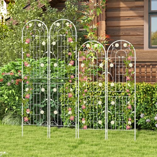 Giantex-2-Pack-Garden-Trellis-59-FT-Tall-Galvanized-Steel-Trellis-for-Climbing-Plants-Outdoor-for-Patio-Lawn-Wall-Decor-Plant-Trellis-for-Vine-Cucumber-Tomato-Flower-Clematis-Roses-White Giantex 2 Pack Garden Trellis 59 FT Tall Galvanized Steel Trellis for Climbing Plants Outdoor for Patio Lawn Wall Decor Plant Trellis for Vine Cucumber Tomato Flower Clematis Roses White