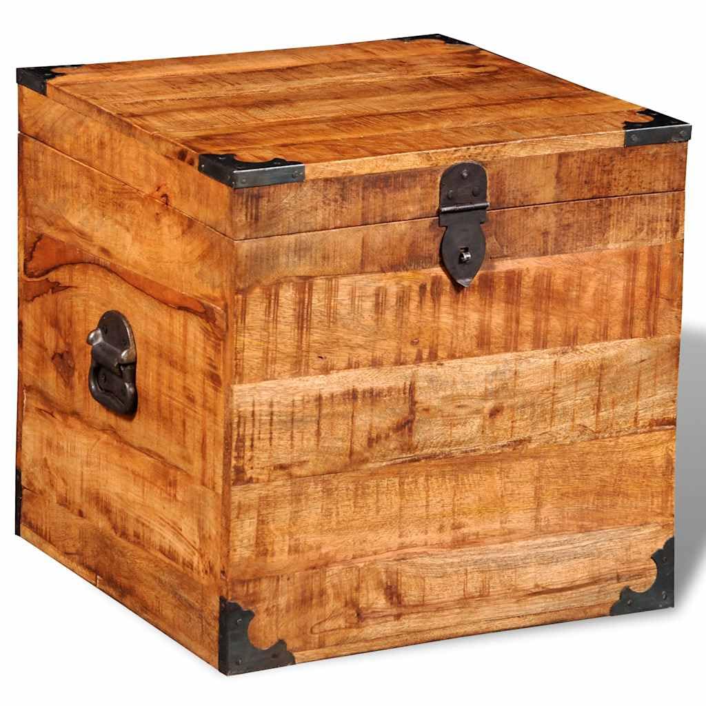 Baúl de madera en forma de cubo de madera de mango áspera, caja de almacenamiento de madera maciza, 46 x 46 x 46 cm, mesa auxiliar hecha a mano y mesa de centro, cofre rústico único, encerado