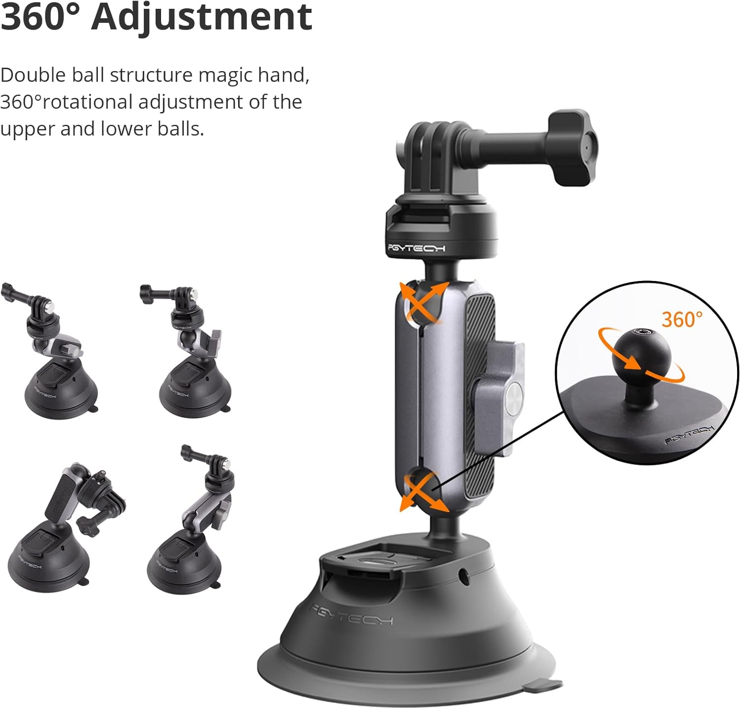 PGYTECH CapLock Suction Cup Car Mount, Quick Release for Action Camera, 1/4"-20 Thread Adapter, Compatible with DJI OSMO Action 6/5 Pro/Pocket 3/Xtra Muse, Gopro 13/12, Insta360 Ace Pro 2/X5/ONE RS/R - Image 3
