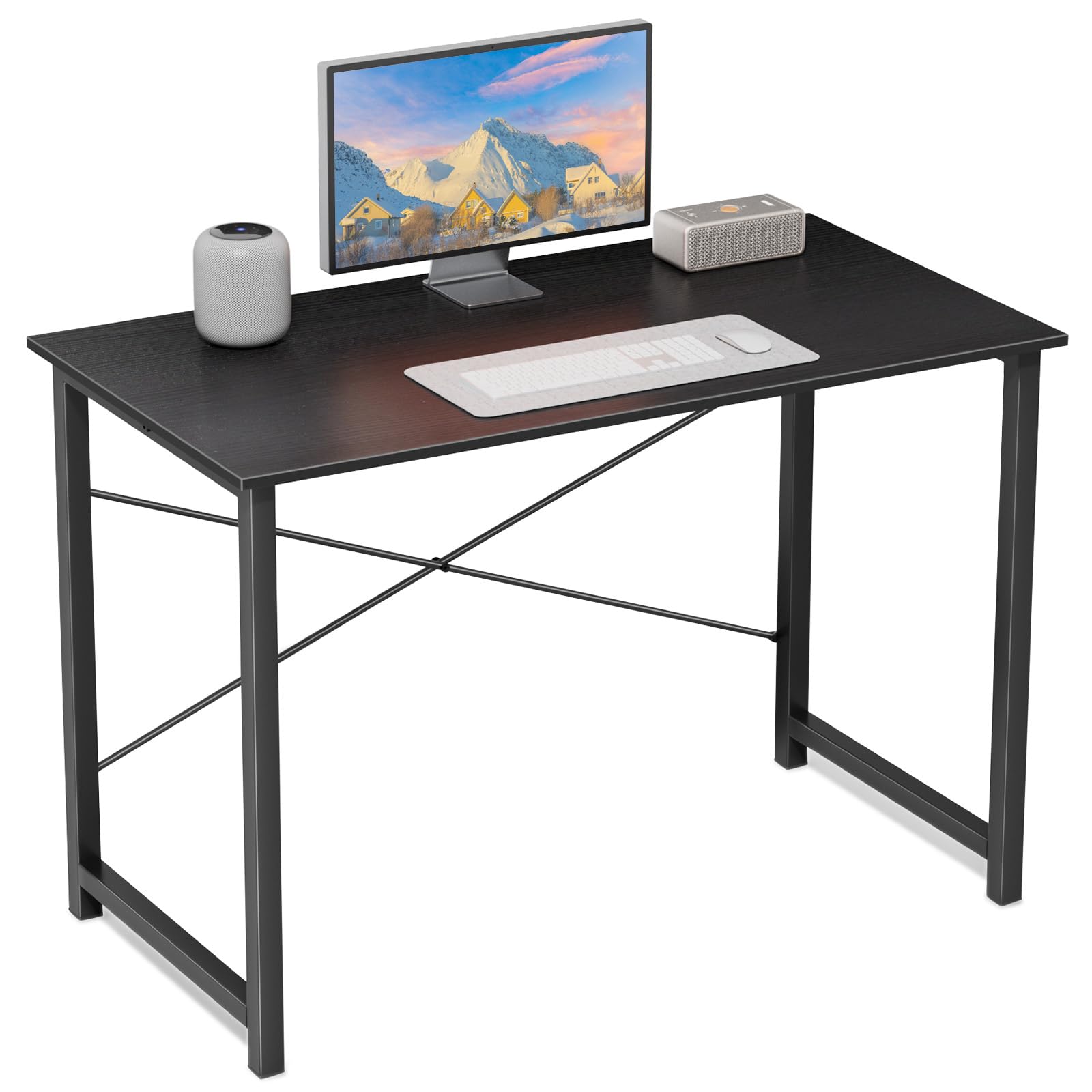 Sweetcrispy Schreibtisch, Kleiner Tisch 101.6 x 50 x 75.4cm (40in), Computertisch Metallgestell‌, Bürotisch für Arbeitszimmer, Schlafzimmer, Wohnzimmer, Study Table Desk, Schwarz