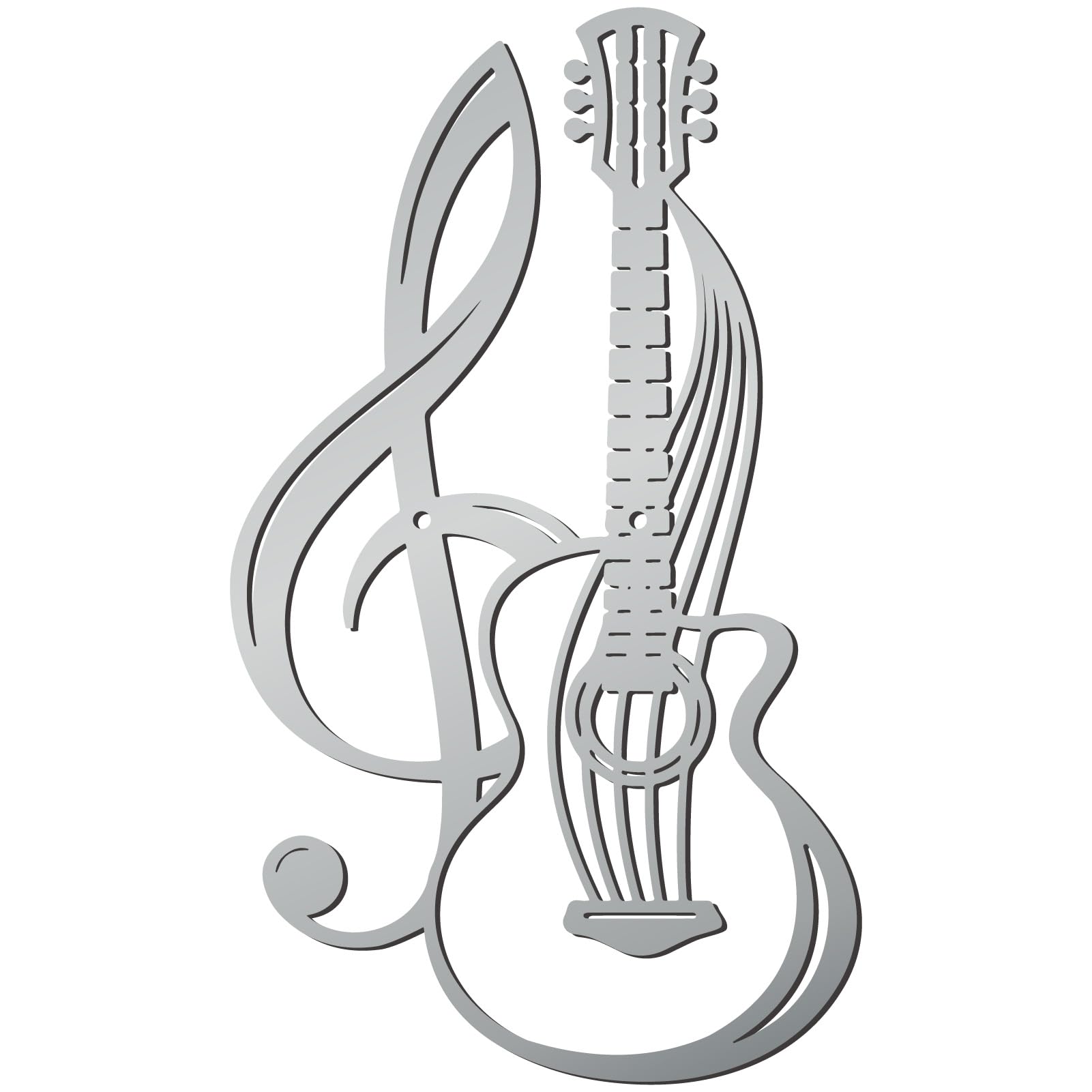 CREATCABIN Guitarra Metal Decoración Pared Plata Música Metal Arte Pared Adorno Colgante Hierro Nota Musical Decoración Pared Escultura Decoración Pared para Granja Moderna Rústica Hogar 30x17.5cm