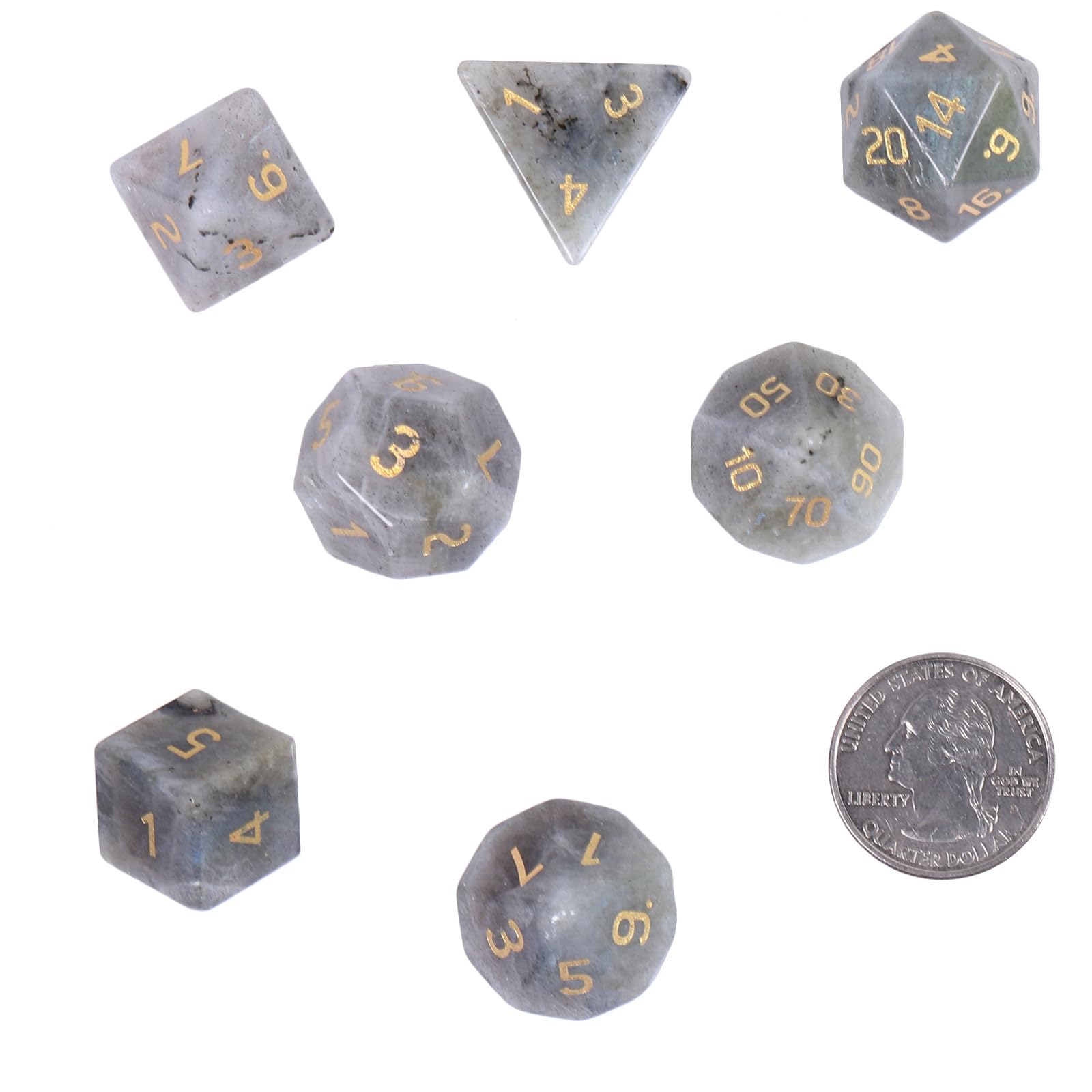 Nupuyai 7pcs Labradorite Crystal Polyhedral DND Dice Set for RPG MTG Table Games Polished Tumbled Stones Dices with Box for Home Decor - Image 2