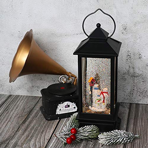 Image of Eldnacele Snwoman Family Singing Snow Globe Lantern with 6 Hour Timer | Battery Operated USB Powered, Spinning Water Swirling Glitter Snow Globe Lamp, Holiday Indoor Decoration Christmas Gift