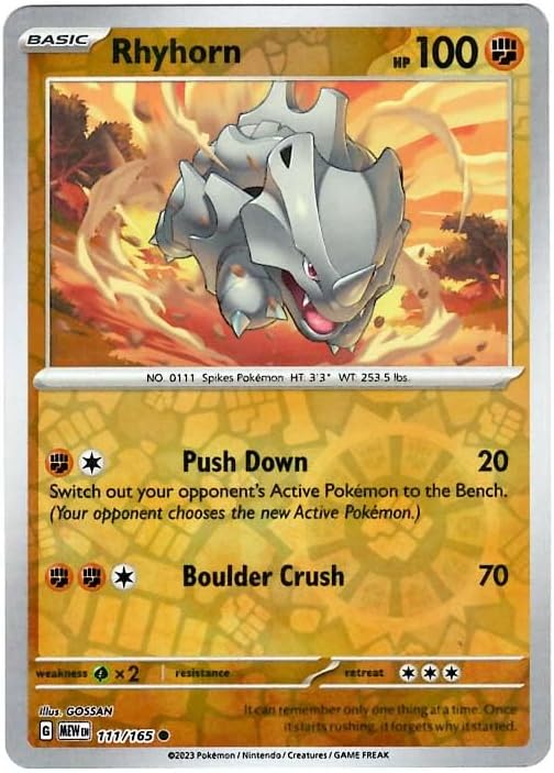 Pokemon - Rhyhorn 111/165 - Pokemon 151 - Reverse Foil - Single Card