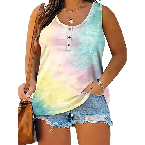 DOLNINE Womens-Plus-Size-Tank-Tops Summer Sleeveless T Shirts Casual Button Down Tunic Tee