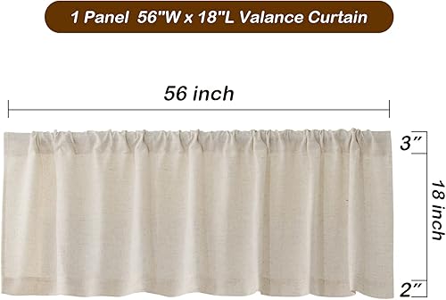 Vista 7 de Valea Home Linen Valance for Kitchen Rod Pocket Rustic Farmhouse Crude Window Curtain Valances 18 inch Length for Bathroom Living Room, Natural, 1