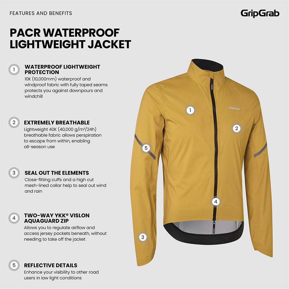 GripGrab PACR kurtka przeciwdeszczowa męska na rower wyścigowy, wodoszczelna, oddychająca, do jazdy na rowerze, jazdy na rowerze, 2-drożny zamek błyskawiczny, ochrona przed deszczem