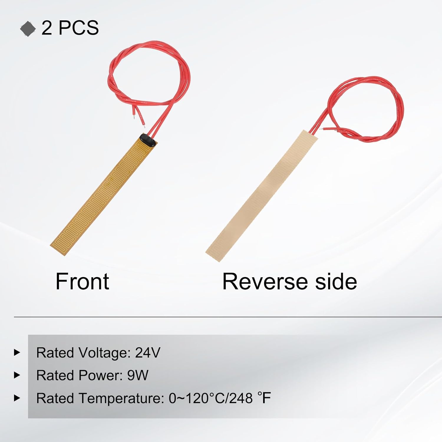 MECCANIXITY 2pcs Heater Film Heating Plate, 9W 24V Polyimide Heat Pad Adhesive PI Heater Elements Film 100mmx12mm Heater Strip for Constant Temperature