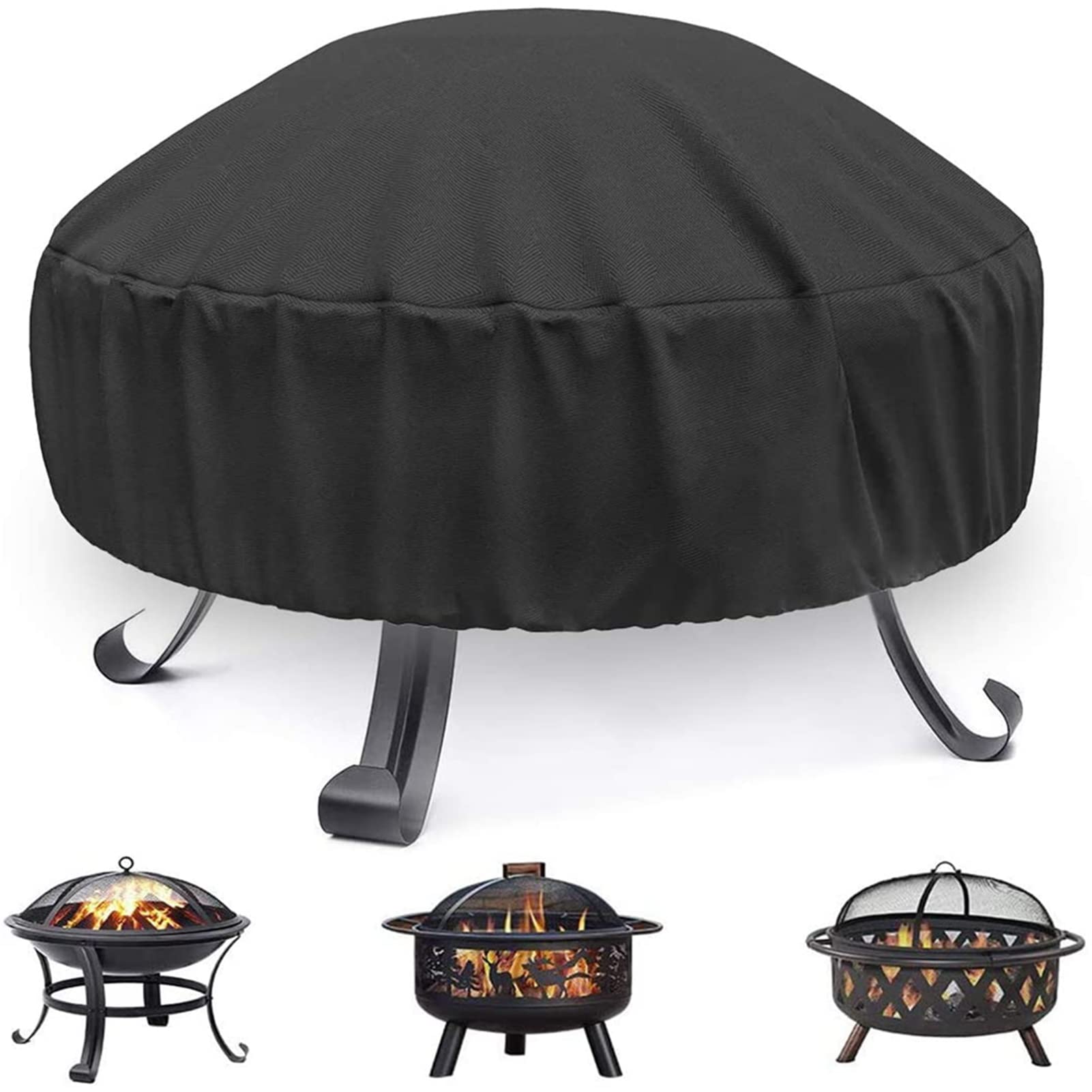 Fire Pit Cover, 48 Inch Round Fire Pit Cover Waterproof Patio Firepit Cover Table Firepit Cover Outdoor Fireplace Cover Fire Bowl Cover, Black