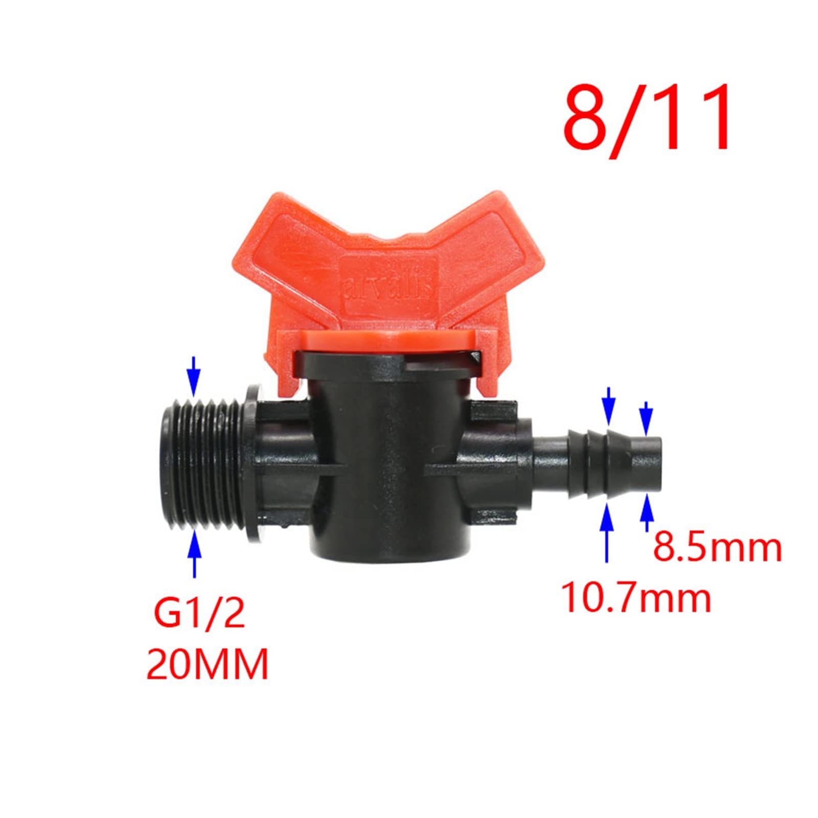Raccord de Tuyau D'Arrosage Pour Arrosage 1/2" 3/4" Mâle Vers 3/8" 1/2" 3/4" Robinet de Jardin Vanne D'Irrigation Cannelée Mini Vanne Grue Raccord de Tuyau Pe 25 Pièces/1I2 À 20 Mm
