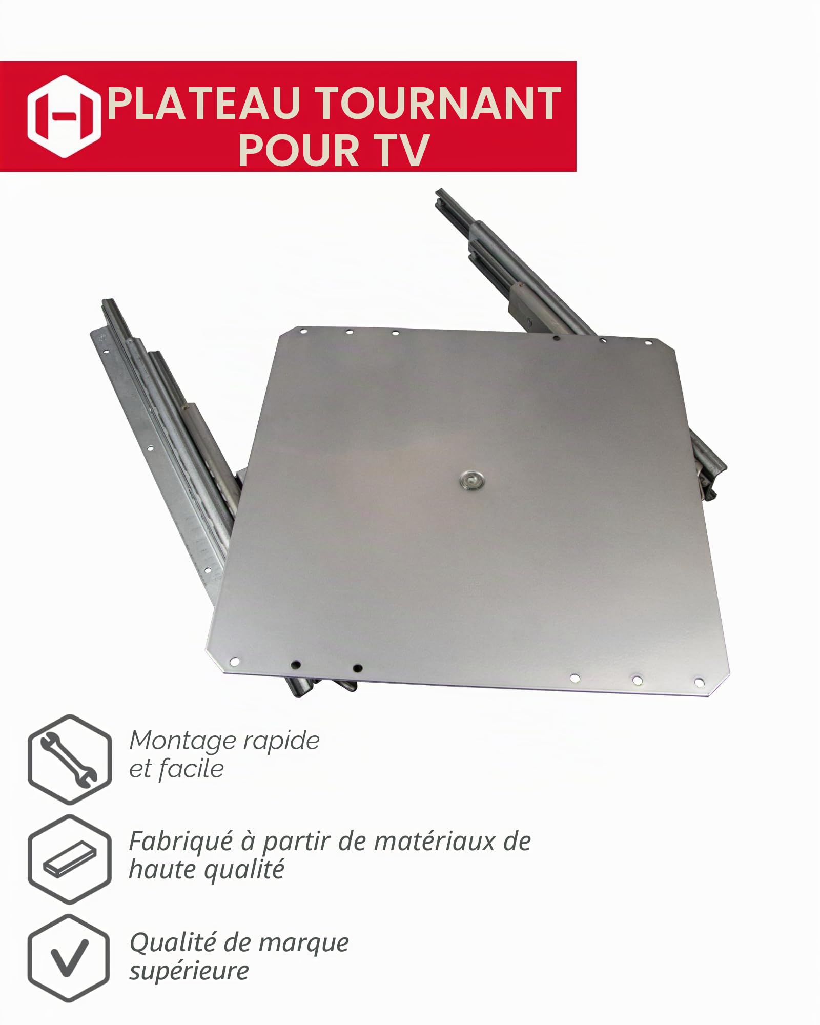 Gedotec Plateau TV pivotant Extension TV pivotante à Visser sur Tablette | Extension d'armoire Charge admissible 50 kg | Extension Totale avec Plateau tournant argenté | Longueur d'extension 335 mm