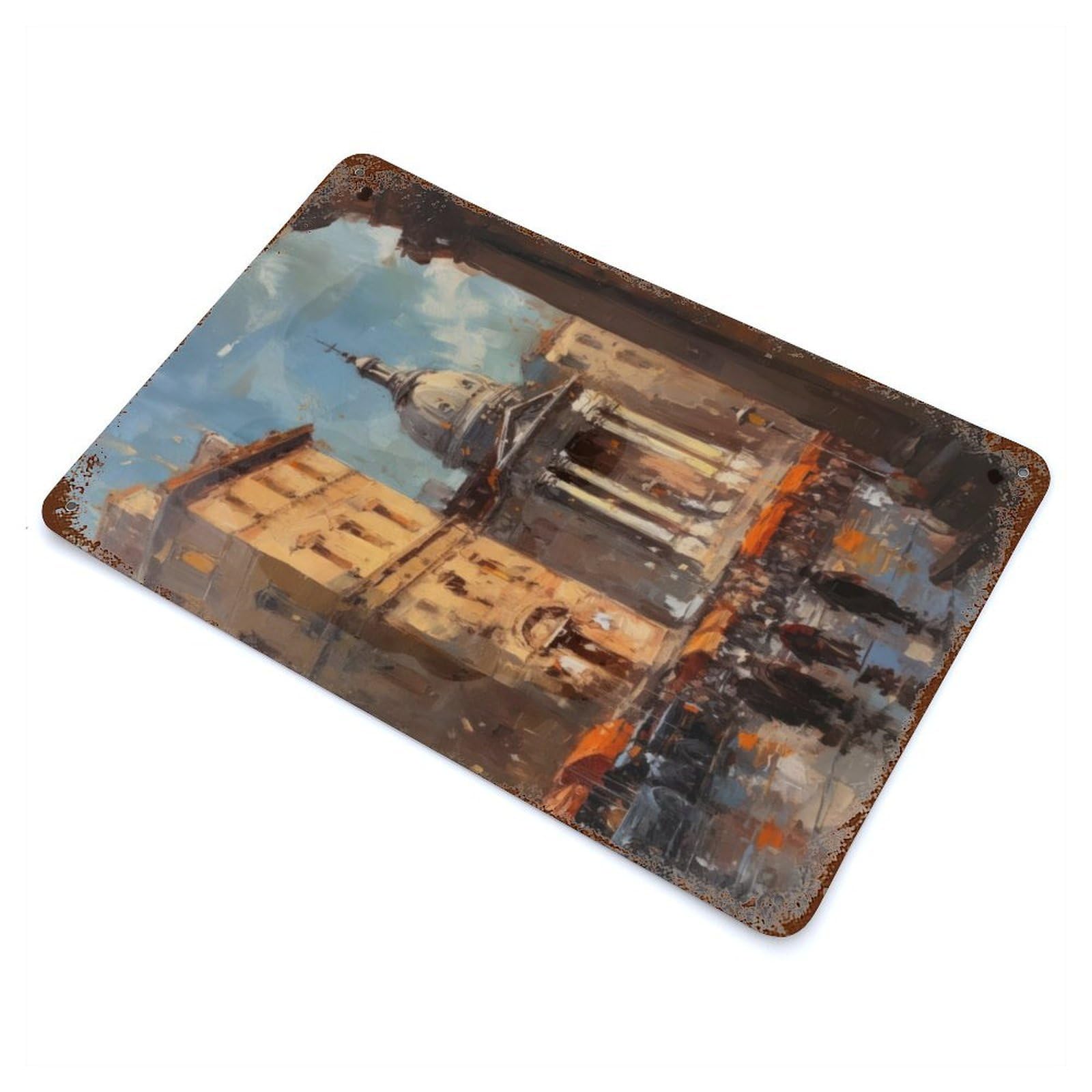 Garage Style Oil Painting of Rome Vintage Rust Metal Sign 11.8"x7.9", Rustic Home Decor for Bar And Workshop