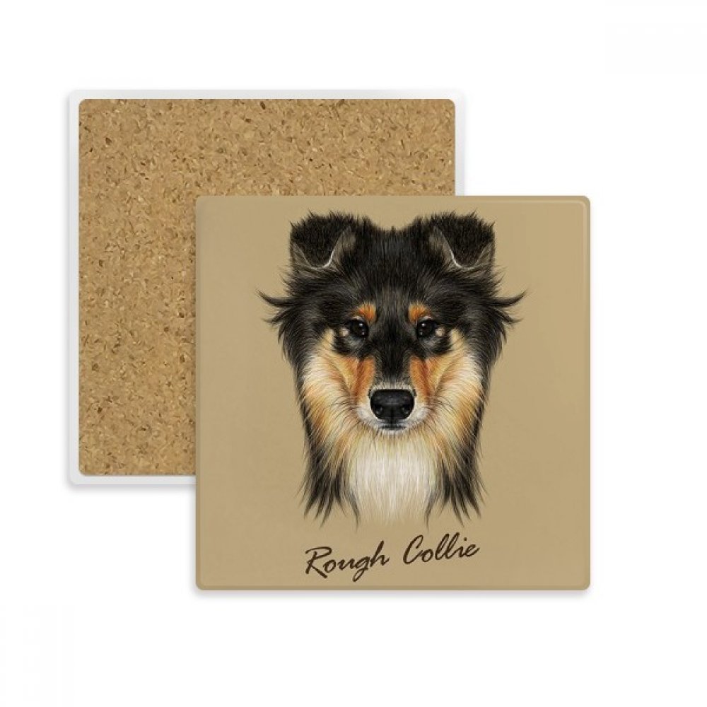 Dessous de verre Rough Collie en pierre naturelle absorbante, design carré haute qualité