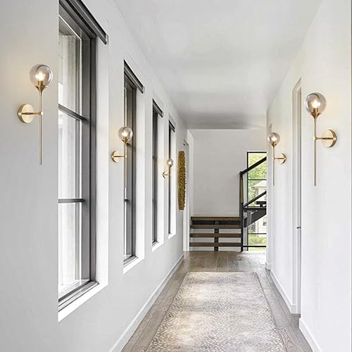 Miniatura 4 de BOKT Aplique de pared montado en la pared de latón cepillado dorado, lámpara de pared globo moderna de mediados de siglo, lámpara de pared vintage