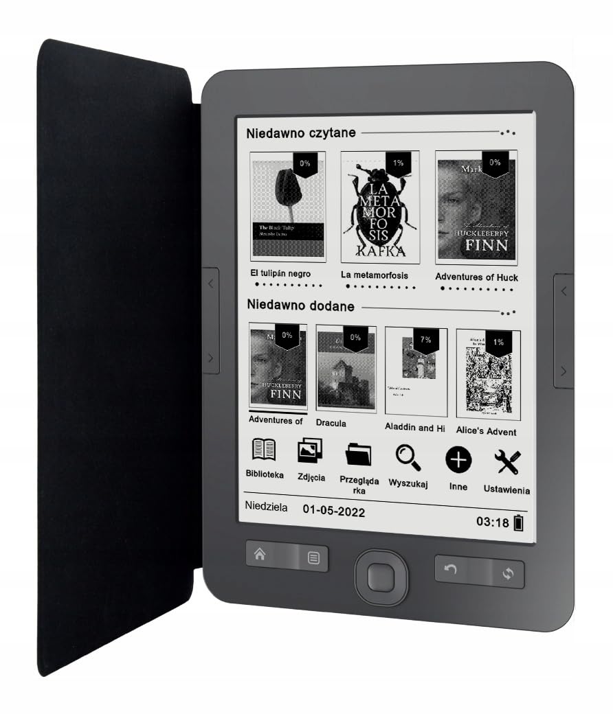Czytnik e-book Bemi Cognita+ z Ekranem E-Ink Carta 6 cali, 4GB Pamięci, Wbudowanym Etui Skórzanym, Obsługą PDF Reflow – Szary