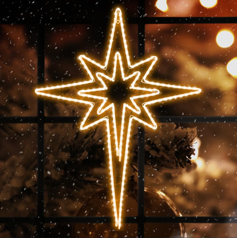 [Grande 43 x 32 pulgadas] 216 LED superbrillantes con diseño de estrella de Belén, decoración de Navidad al aire libre con 11 funciones y temporizador, impermeable para exteriores, hogar