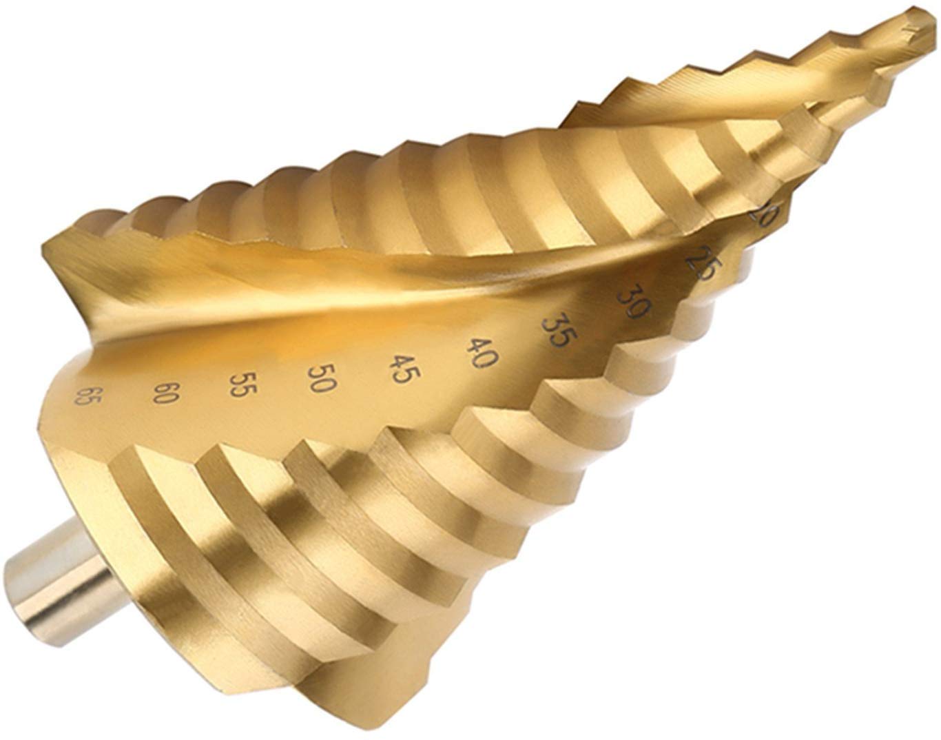 LESOLEIL Punta Trapano Gradino Spirale HSS, Fresa Conica in Titanio Cobalto da Ø6-65 mm per Metallo, Legn, Plastica, Ferro(NON per Acciaio Inossidabile), Oro
